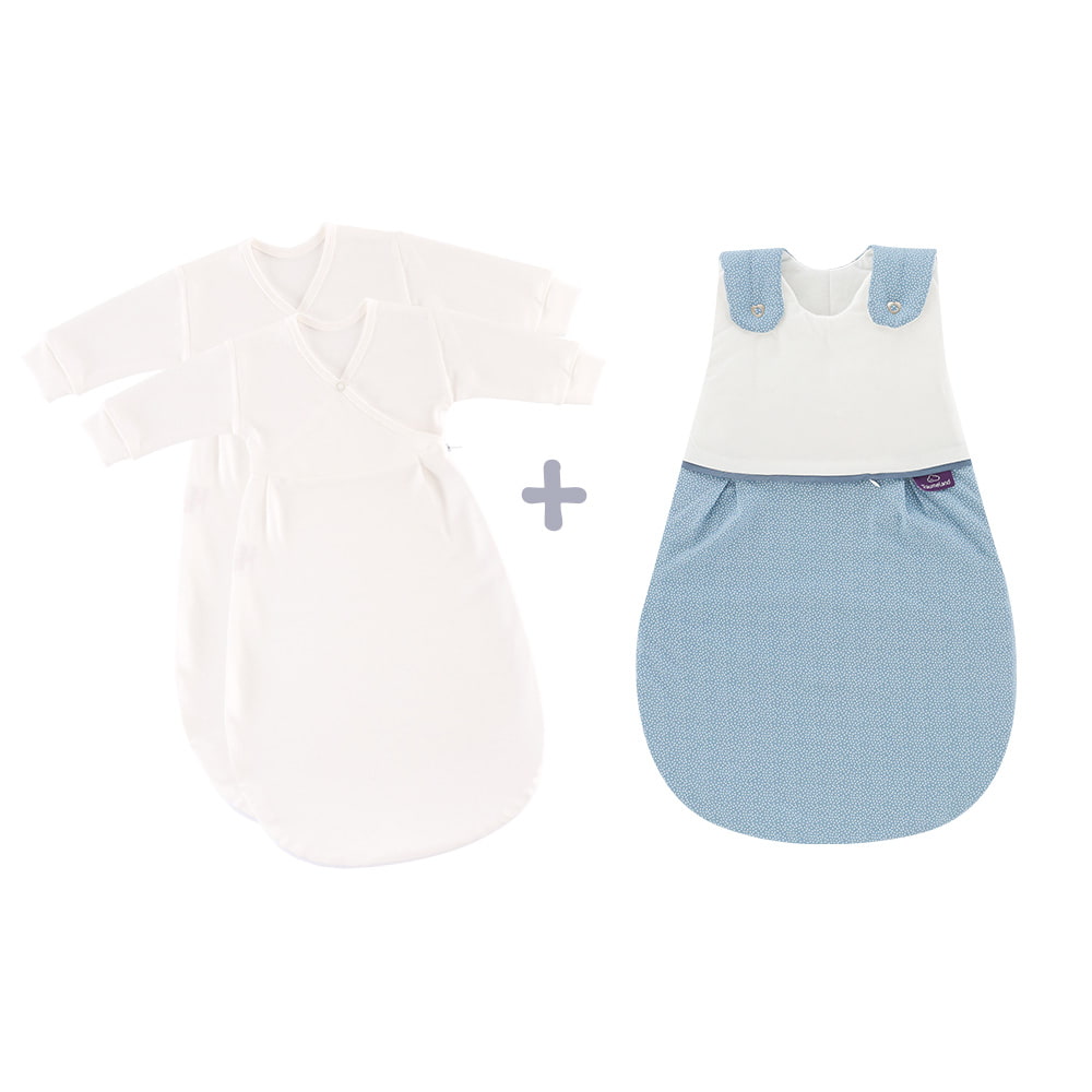 LIEBMICH Schlafsack Set im Design Punkte blau mit 2 Innenschlafsäcken