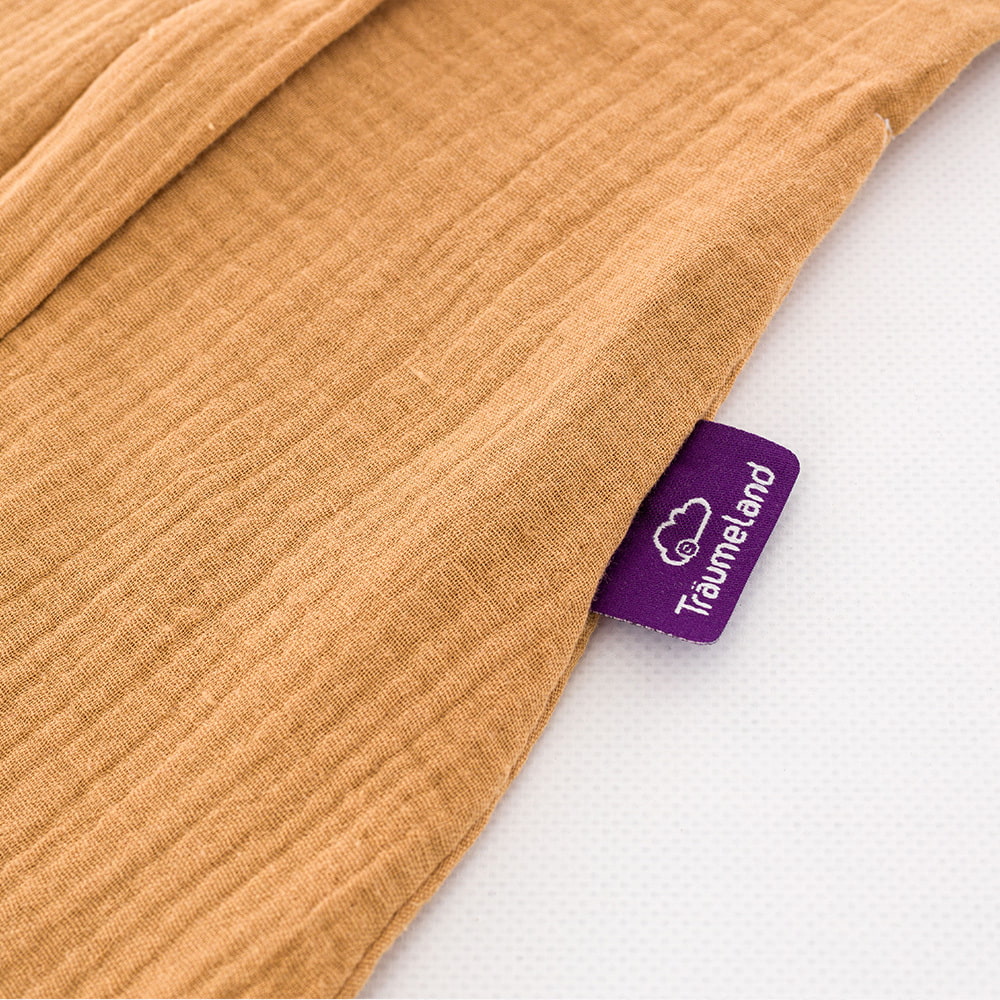 Summer Sleeping Bag in cotton muslin brown detail label