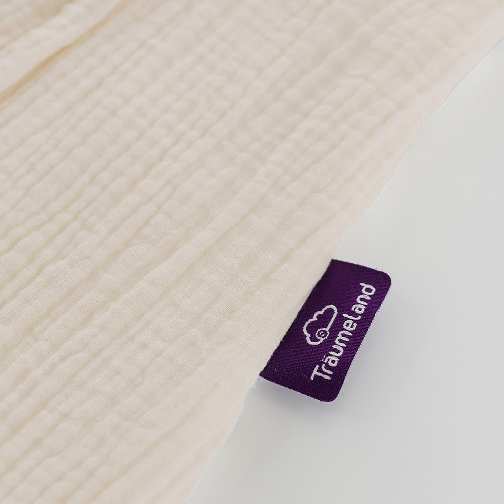 Summer Sleeping Bag in cotton muslin beige detail label