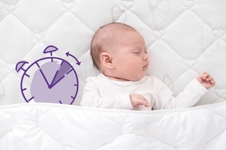 Baby schlafend im Baby mit gezeichneter Uhr Baby schlafend im Baby mit gezeichneter Uhr