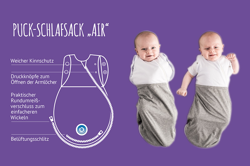 Gráfico de los distintos usos posibles del saco de dormir Puck Gráfico de los distintos usos posibles del saco de dormir Puck