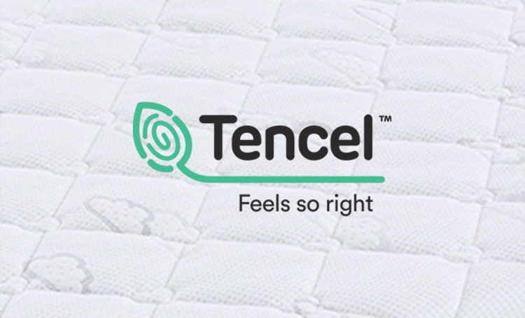 TENCEL-Logo mit Träumeland Matratzenbezug im Hintergrund TENCEL-Logo mit Träumeland Matratzenbezug im Hintergrund