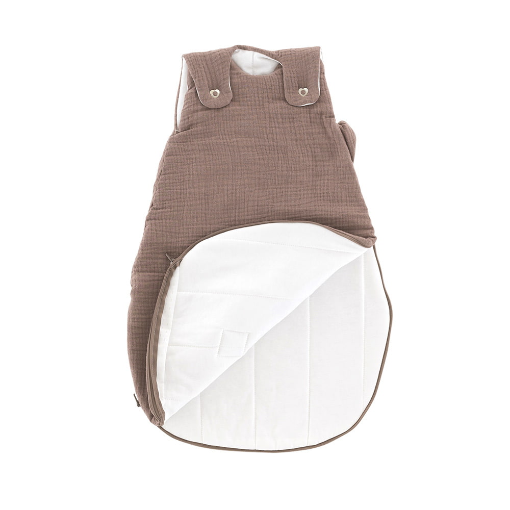 All-year sleeping bag in cotton muslin chestnut unfolded