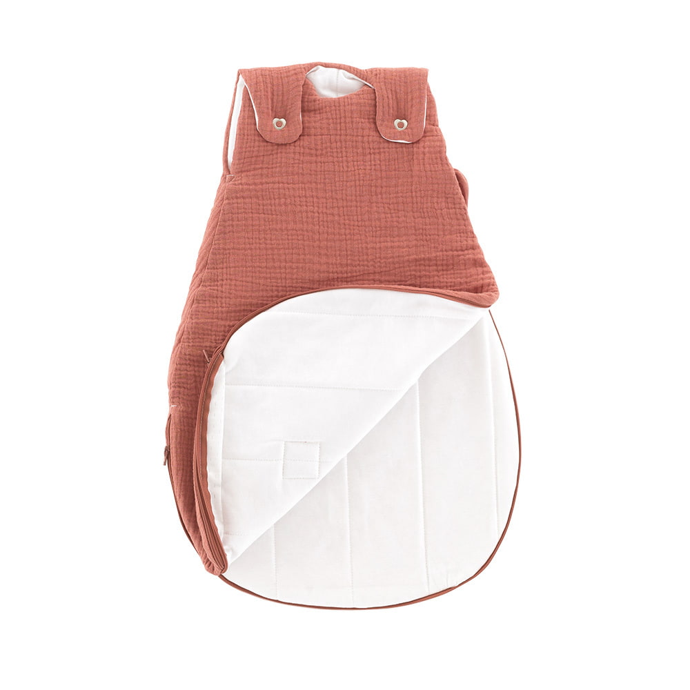 All-year sleeping bag in cotton muslin apricot unfolded