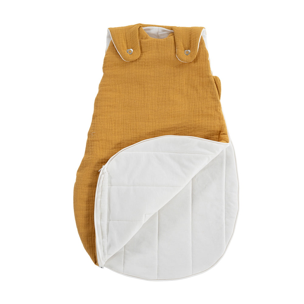 All-year sleeping bag mustard yellow open