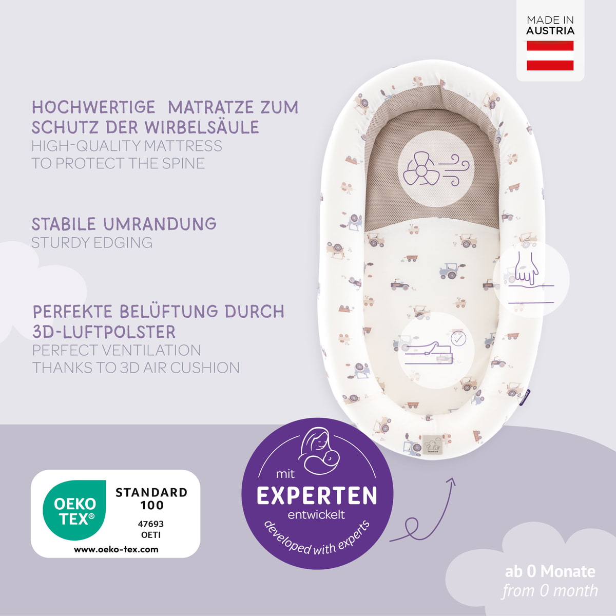 Baby nest HOME Air Little Farm blue - Advantages