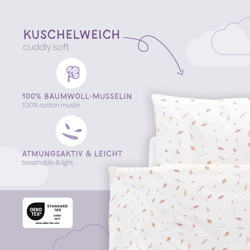 Cotton muslin bedding Nature love pink - Advantages
