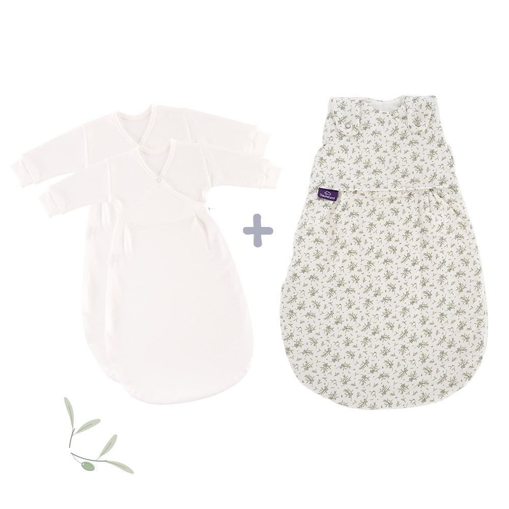 2 inner sleeping bags and all-year sleeping bag in olive design