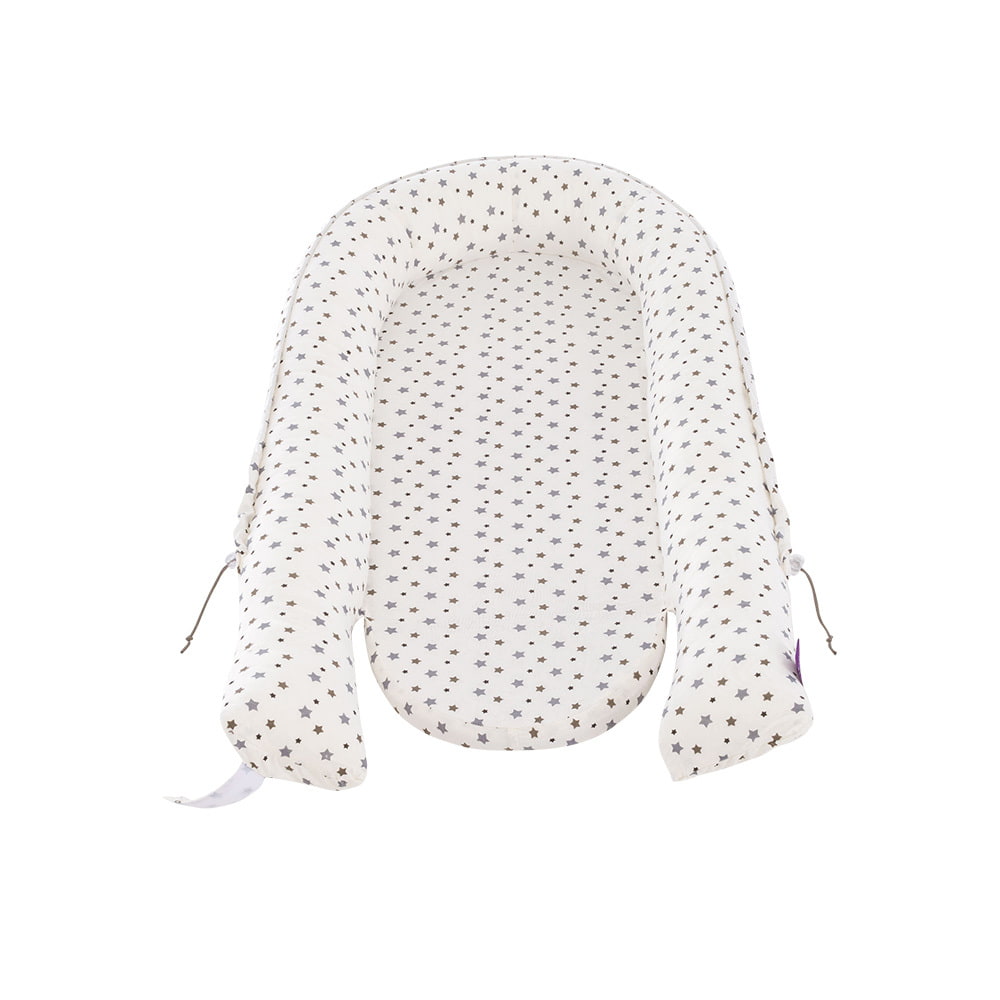 Baby Nest HOME Premium white with grey stars open-angled view