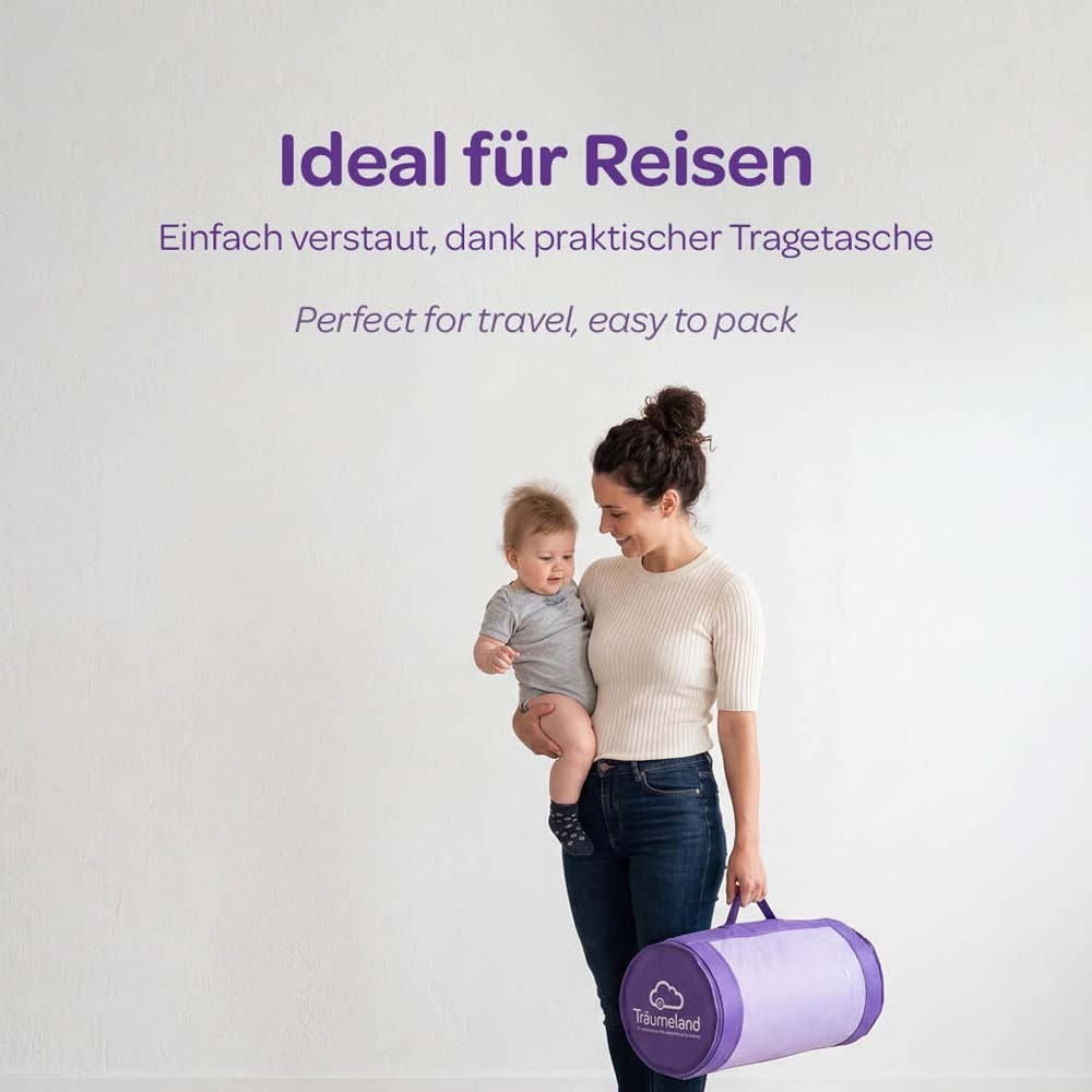 Woman with Carrier-bag for travel cot mattress