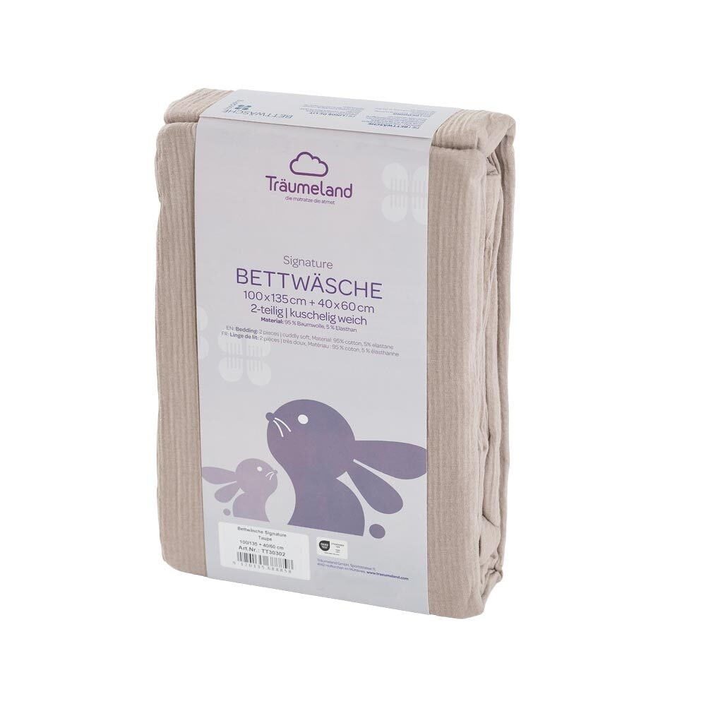 Signature taupe bed linen packaging