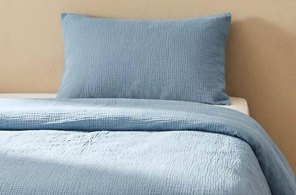 Denim-blue muslin bed linen Children's bed linen light blue in crib muslin