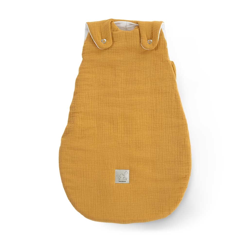 Saco de dormir para todo el año en muselina de algodón amarillo mostaza