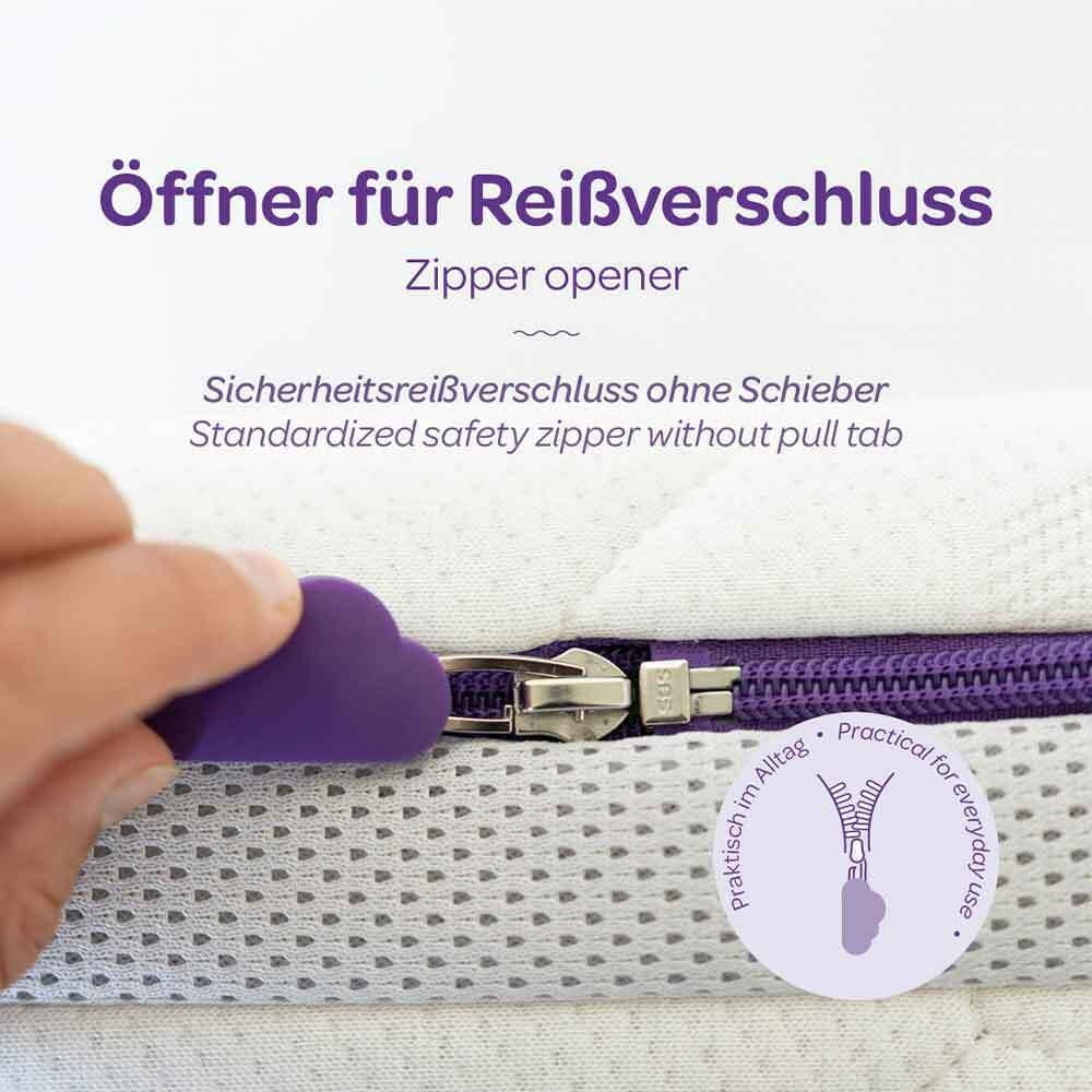 Baby mattress with a safety zip and a zip opener
